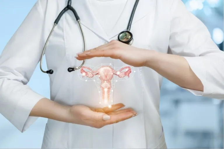 Gastroenterology specialist holding stomach illustration